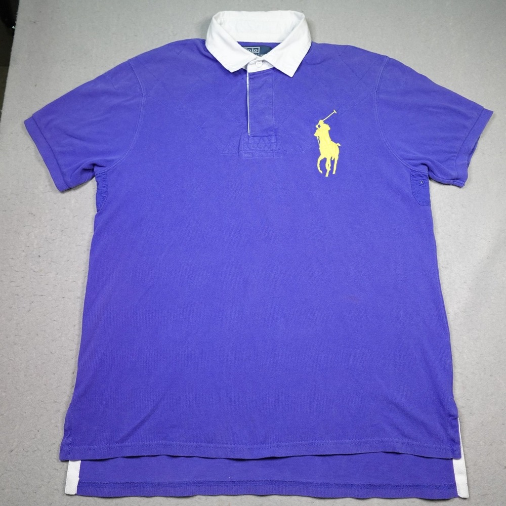 Polo Ralph Lauren Polo Shirt Mens XL Purple Big Pony Custom Fit Rugby Collar